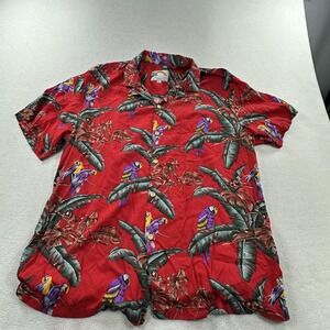 Paradise Found Shirt Mens Large Red Parrot Hawaiian Aloha Camp Magnum PI